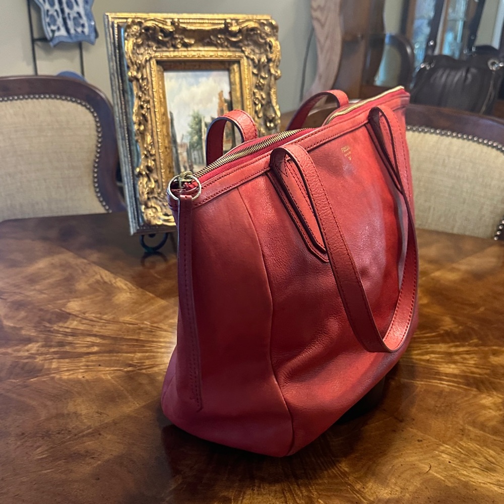 Fossil Cherry Red Leather Tote - Picture 7 of 12